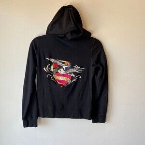 Harley Davidson Embroidered Heart Zip Up Hoodie XS